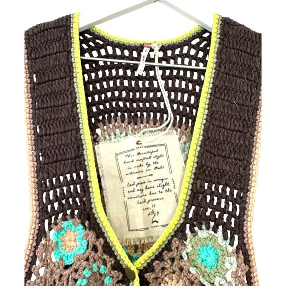 Free People Desert Rose Crochet Fringe Vest Multicolor Boho Festival Medium - Picture 2 of 9